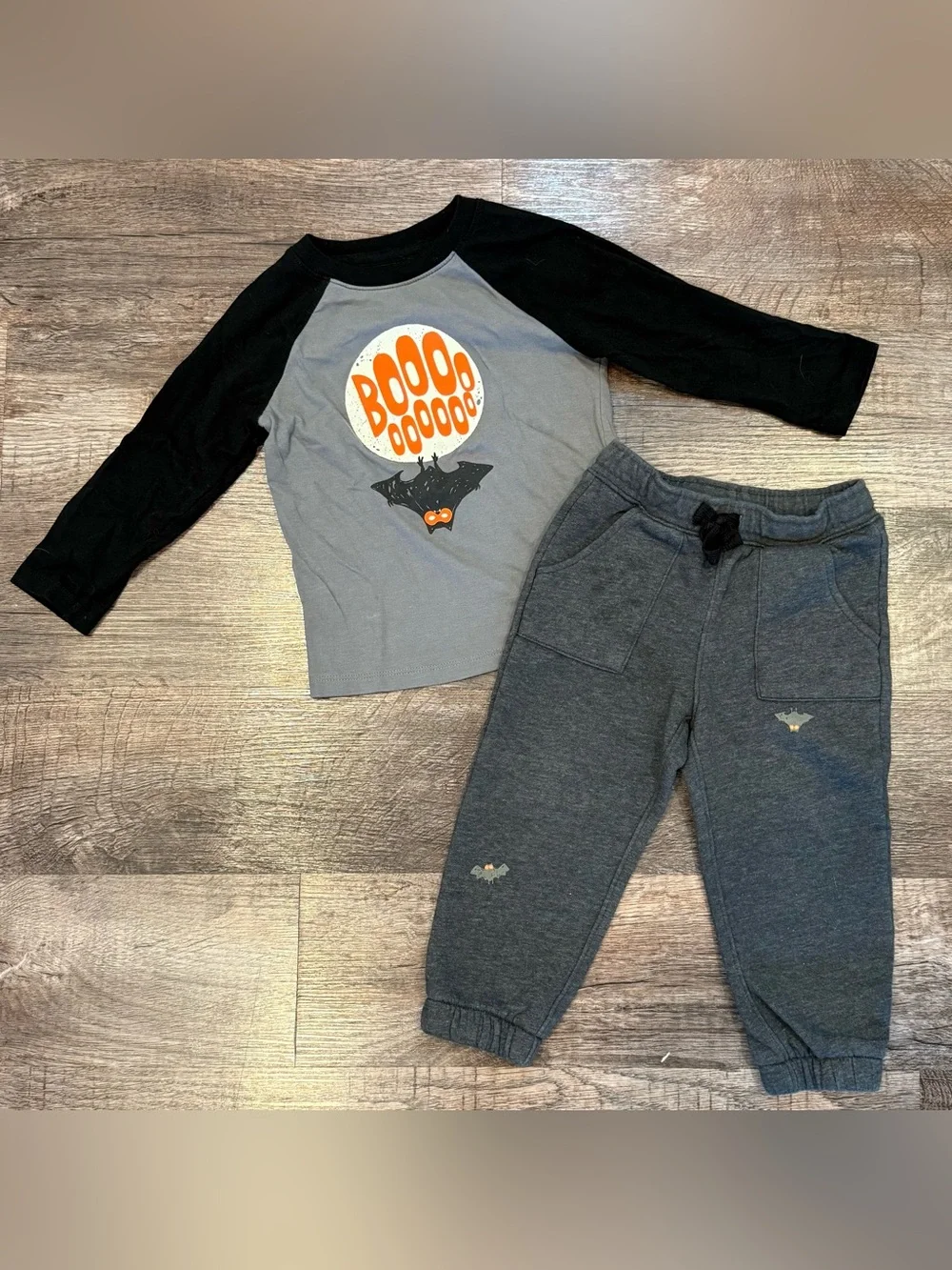 Cat & Jack Toddler Bat Halloween Long Sleeve Outfit Matching Pants 2T “Boo”